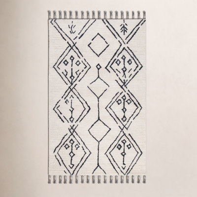 Ezzie Ivory Black Hand-Tufted Wool Moroccan Rug