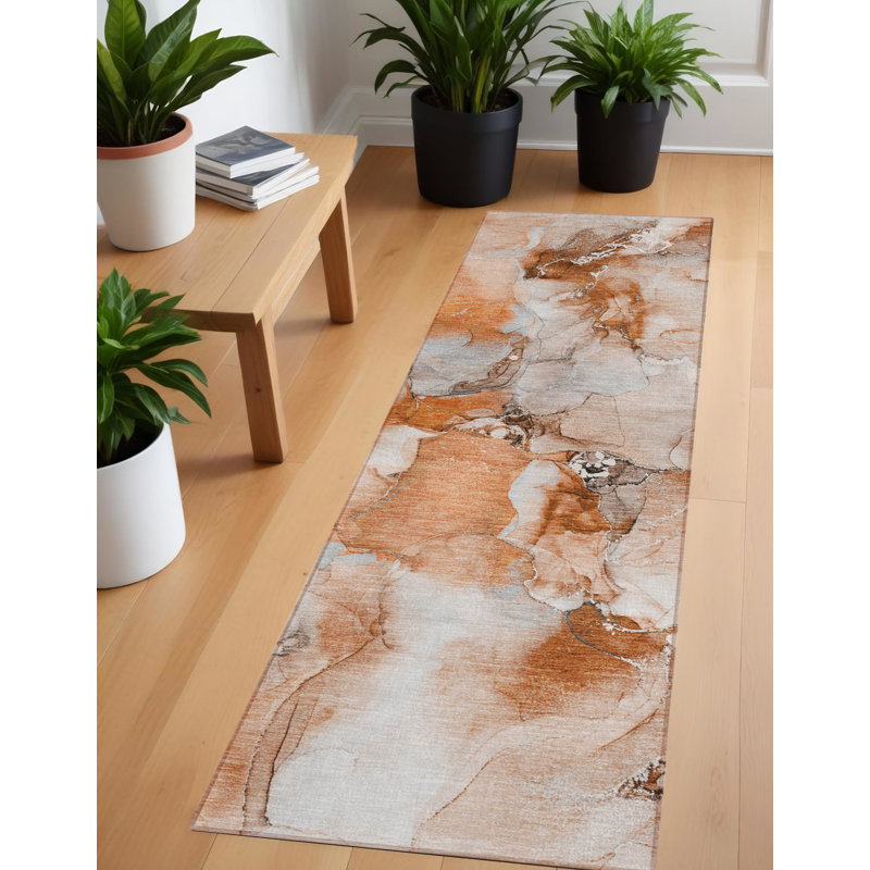 Tapis de couloir intérieur antidérapant 8 pi orange et ivoire