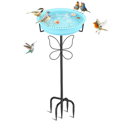 Bird Bath,37In Freestanding Rust-Proof Birdbaths & Birdfeeder,(Blue)