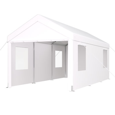 12' X 20' Portable Garage. Galvanized Steel Construction, 2 Doors, 4 Vent Windows. Protected Canopy, Easy Assembly For Car, Truck, Boat, Tools Storage Heavy Duty Car Port Canopy. Pe Canopy Cover,