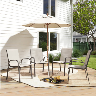 Ensemble de 4 chaises de patio Christopher avec tissu en polyester enduit de PVC Greige