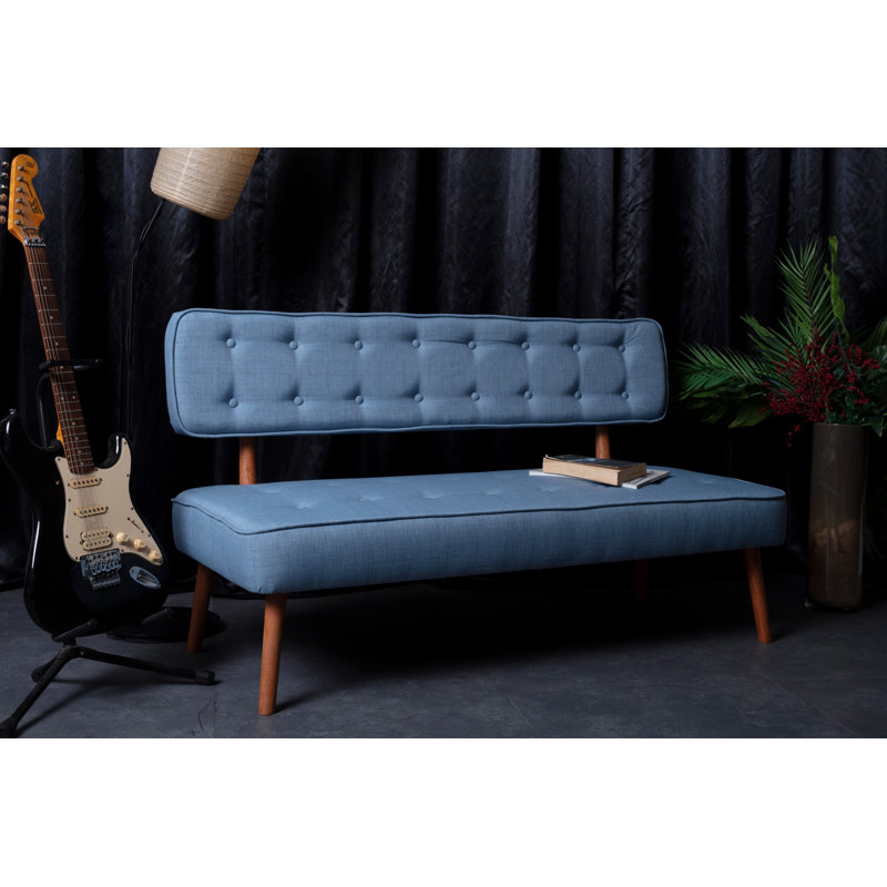 Canapé 2 places Indigo Blue, structure en bois massif, 55,1 po x 30,7 po x 25,2 po | Tissu 100% polyester facile à nettoyer | Conception rustique et traditionnelle avec des pieds en bois de charme, parfait pour le salon et les espaces confortables