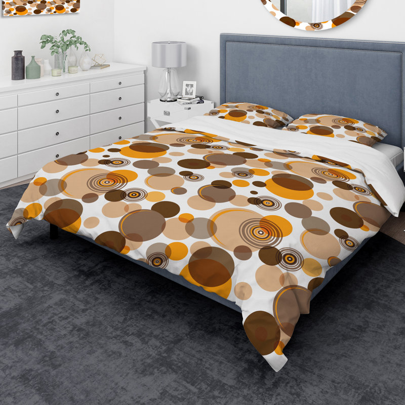 Ensemble de housse de couette designart rétro cercles, Housse de couette très grand + 2 taies décoratives