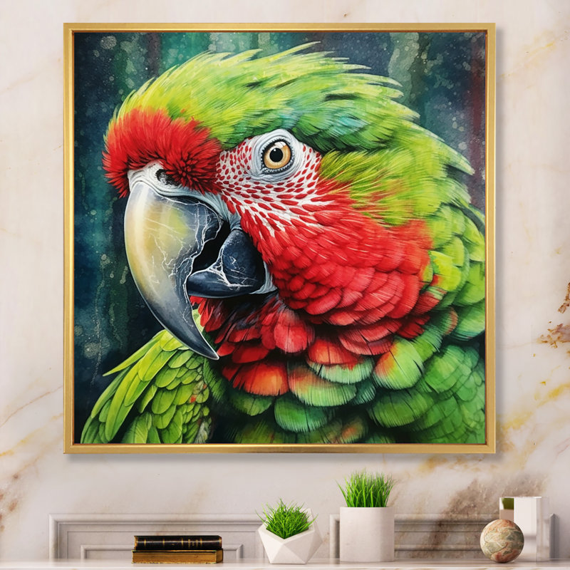 Perroquet tropical au paradis IV sur toile, 36" H x 36" W, Cadre flottant doré
