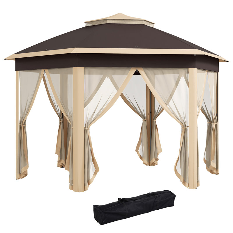 13' X 13' Pop Up Gazebo, Hexagonal Canopy Shelter With 6 Zippered Mesh Netting, Event Tent With Strong Steel Frame For Patio Backyard Garden Wedding Party