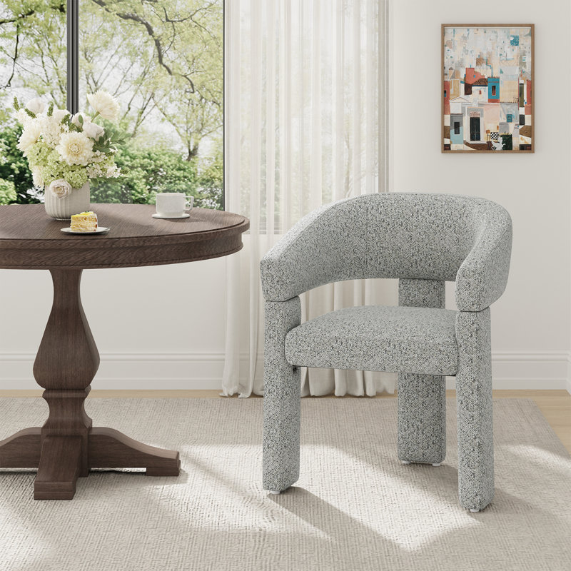 Upholstered Barrel Dining Arm Chair, Grey