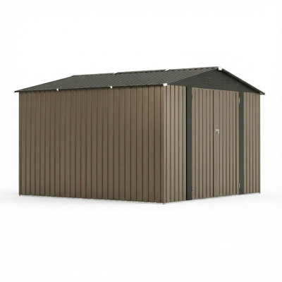 ：10 x 10 ft Outdoor Metal Storage Shed, Lockable Garden Shed with Peaked Roof for Tools, Lawn Equipment, and Patio Supplies, Weather-Resistant Durable Storage