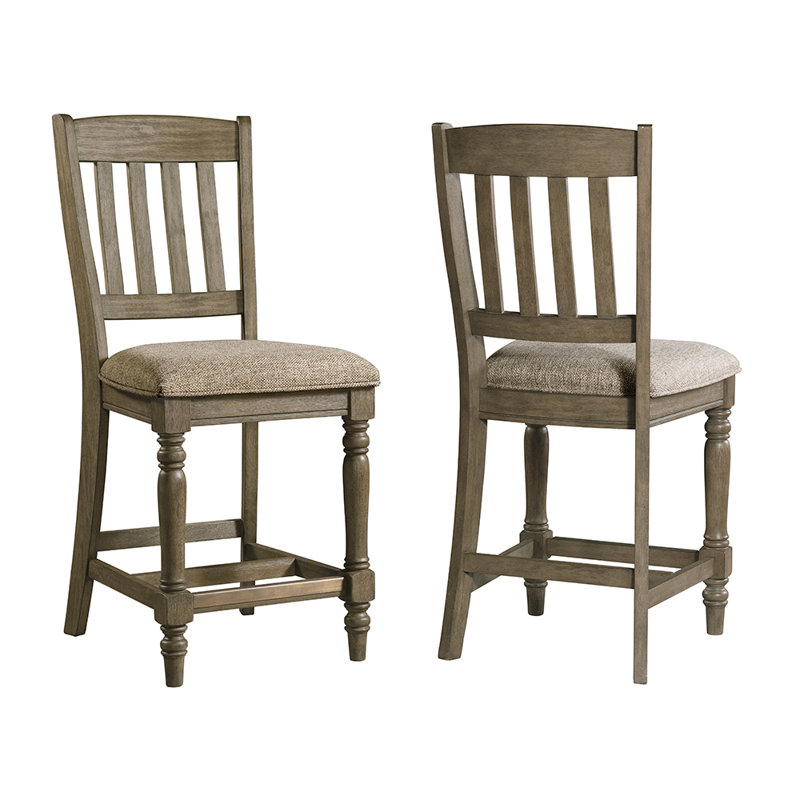 Androw Park Slat Back Counter Stool with Cushion Seat, Roasted Oak