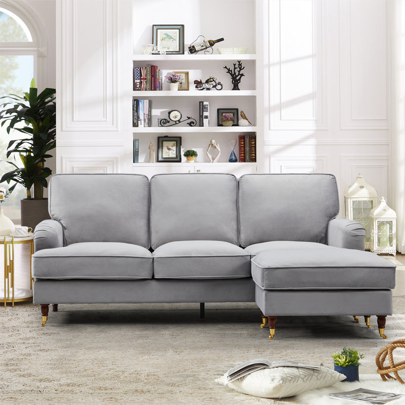 Naytahwaush 3 Seater Velvet Corner Sofa , Grey