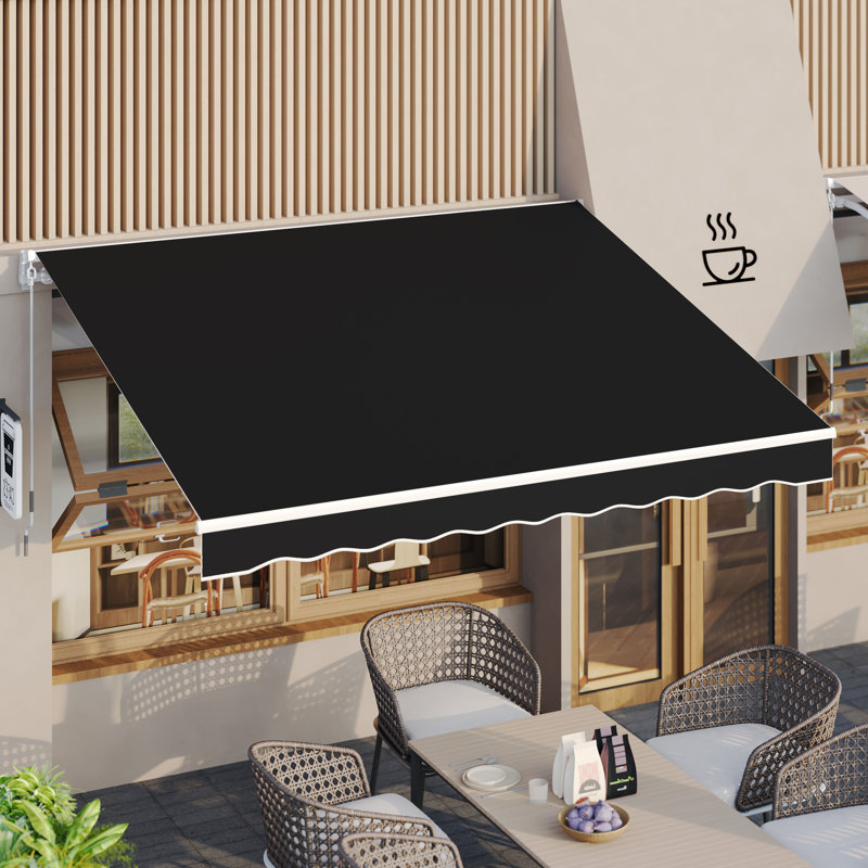 AECOJOY Manual Retraction Slope Patio Awning, 120" W x 96" D, Black, Solid Color