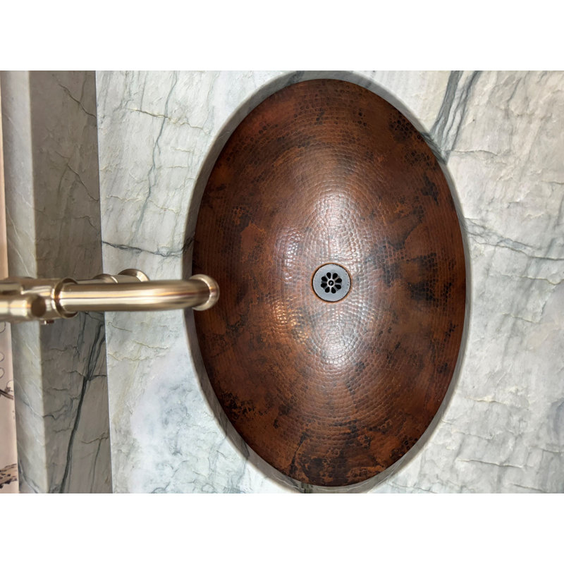 Grand lavabo de salle de bain ovale en cuivre de fabrication artisanale