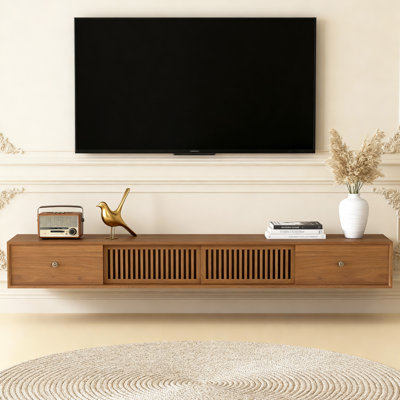 78.7 Inch Fully Assembled Wall mounted Solid Wood Tv Stand With Drawers For Living Room, Modern Media Console