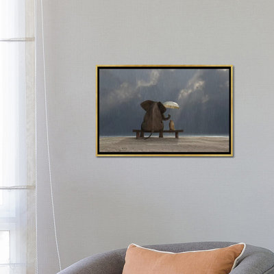 Reproduction d’art, "Elephant and Dog sit Under the Rain" par Mike Kiev