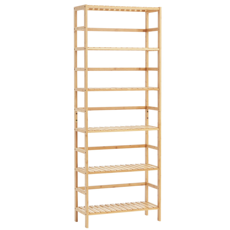 Bamboo Bookshelf 6 Tiers Bamboo Ladder Bookcase Rectangle Storage Rack