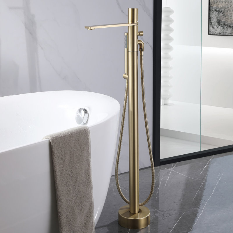 Floor Tub Spout with Diverter, Gold