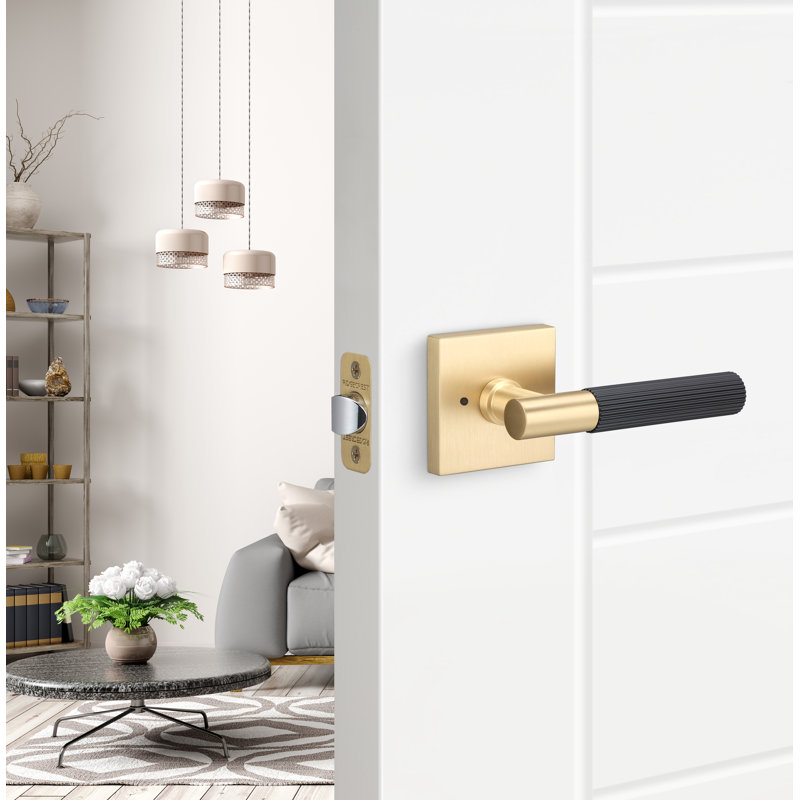 Aspra Square Privacy Rosett, Straight Knurled Grip, Satin Brass/Flat Black