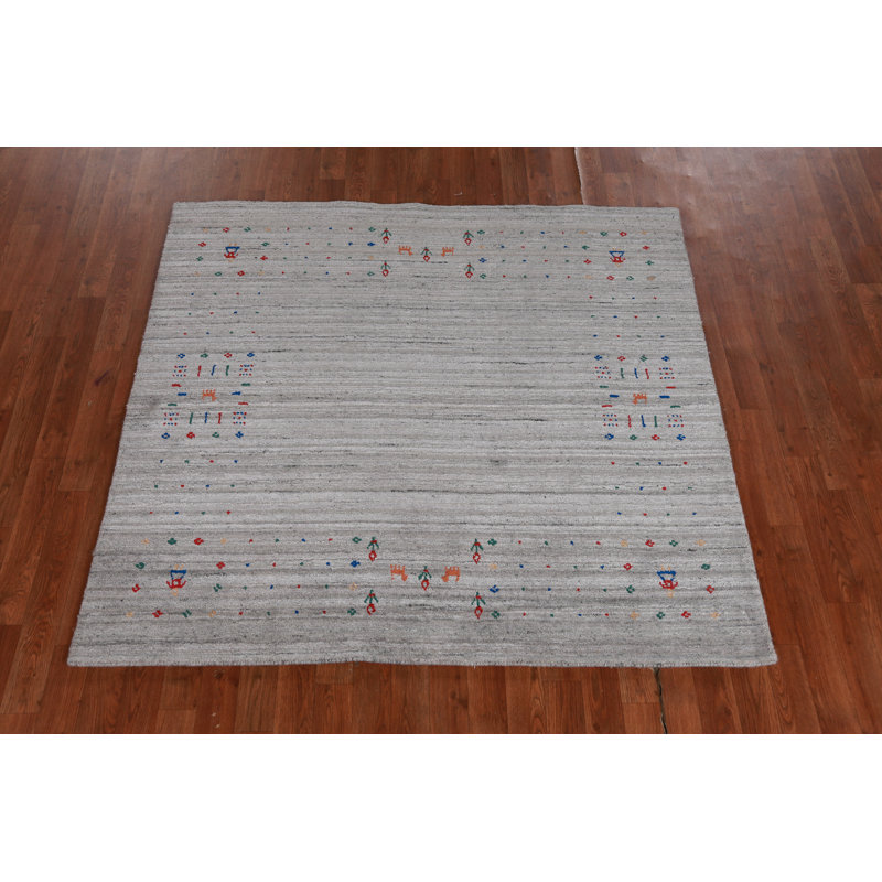 Handmade Gray Gabbeh Indian Square Rug 5x5
