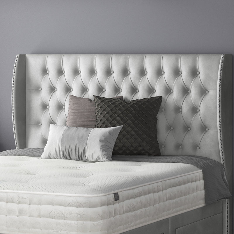 Mandalay Divan Bed Set, Double, Silver, 2 Foot-End Drawers