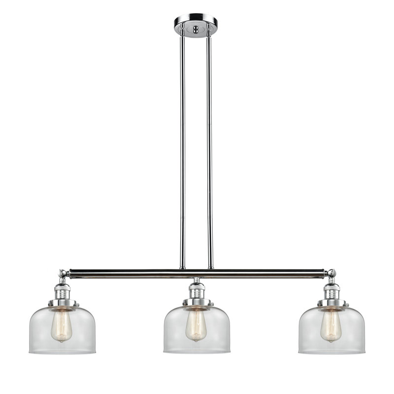 Cloche - 3 lumières 41 po - Lampe pour îlot suspendu, Clair, Chrome poli, 2200 K