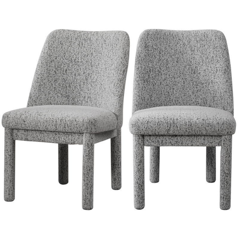 Ensemble de 2 chaises de salle à manger rembourrées modernes entièrement recouvertes en chenille, Blanc/Noir, 2
