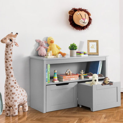 Organisateur de rangement avec 2 tiroirs à roulettes et tablette, armoire de plancher compacte pour la maison, le bureau ou la chambre à coucher, gris / blanc