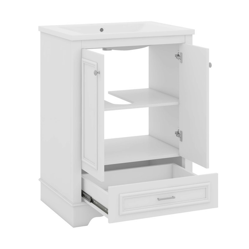 Meuble-lavabo autoportant avec tablettes réglables Modern, Blanc, Argent argent