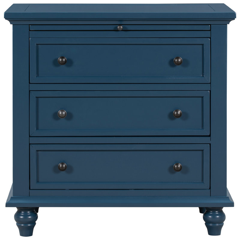 Table de bout pratique en bois avec 3 tiroirs et armoire bleue, polyvalente pour les maisons modernes, Bleu