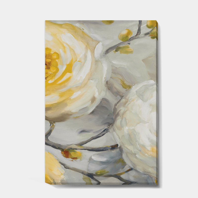 Peinture florale sur toile fleur jaune soleil - Fleur jaune II, H 20 po x l 12 po x P 1po