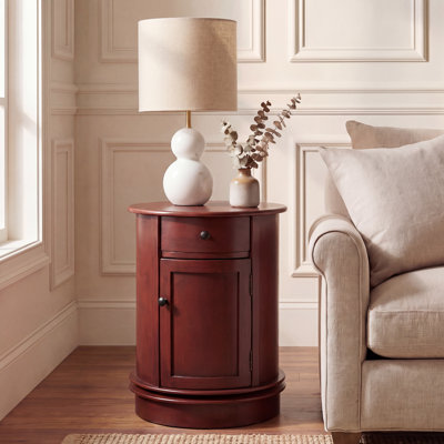 Table de bout cylindrique pivotante en bois massif avec rangement Regan