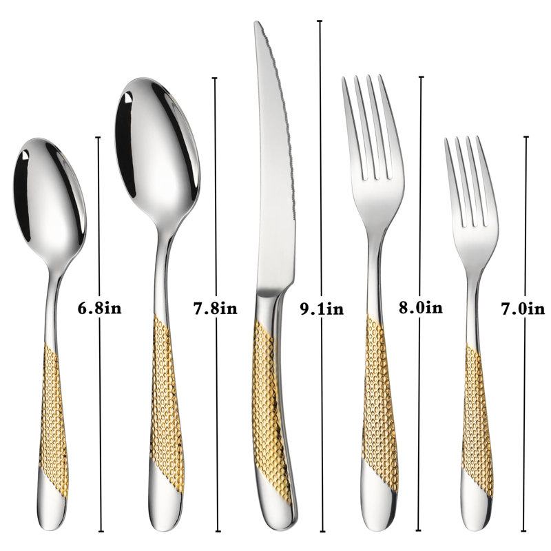 20-Piece Stainless Steel Flatware Set, Gold Vintage-Style Silverware For 4, Includes Knives, Forks, Spoons