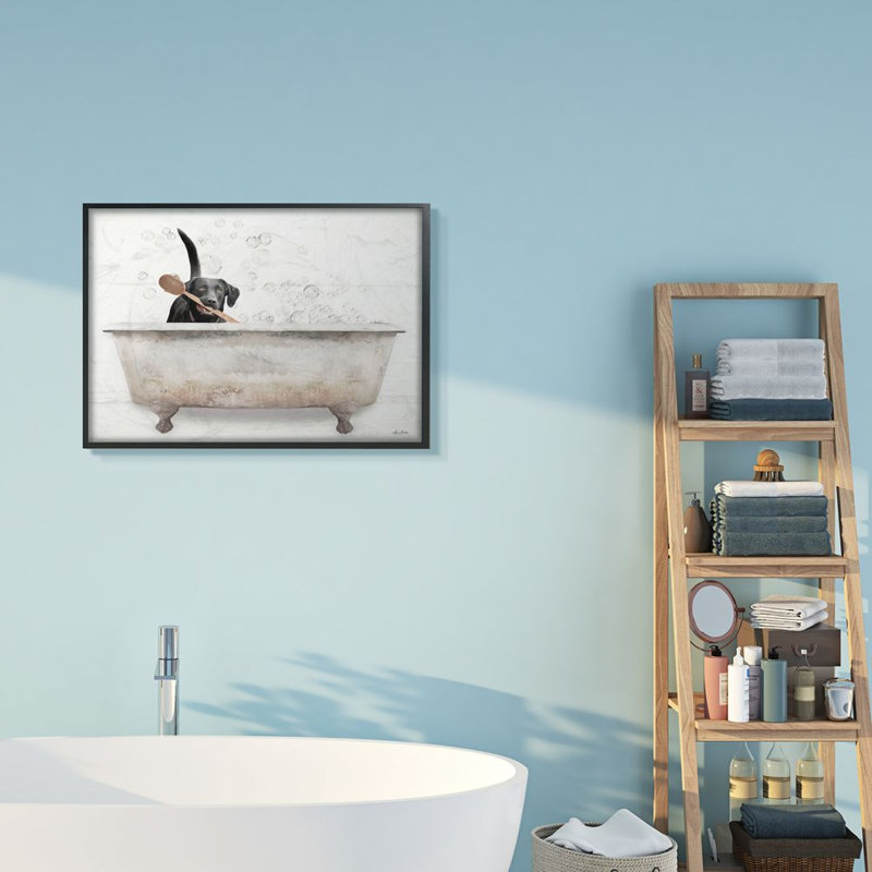 «Happy Labrador in Rustic Bubble Bath Design», art texturé noir sur toile par Lori Deiter, H 24 po x l 30 po