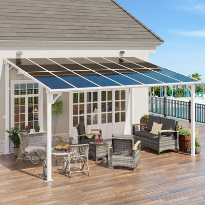 Yardgrace Sloped Roof Wall Mounted Aluminum Pergola With Solar Light
