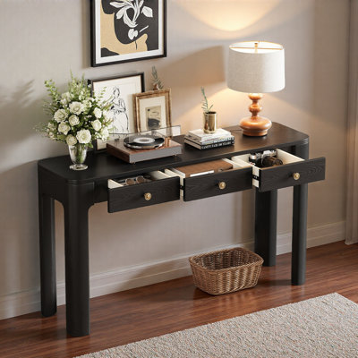 Retro Style Console Table With Curved Corners, 3 Drawers And Thick Legs