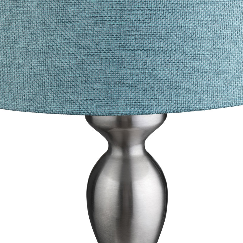 Set Of 2 25.5" Steel Table Lamp W/ Linen Shade, Satin Nickel, Blue