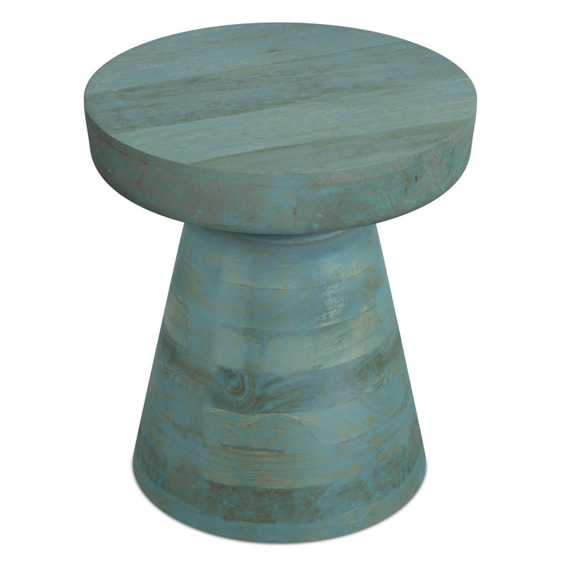 Robbie 16"W Solid Mango Wood Boho Contemporary Rustic End Table with Multipurpose Function, Teal Wash