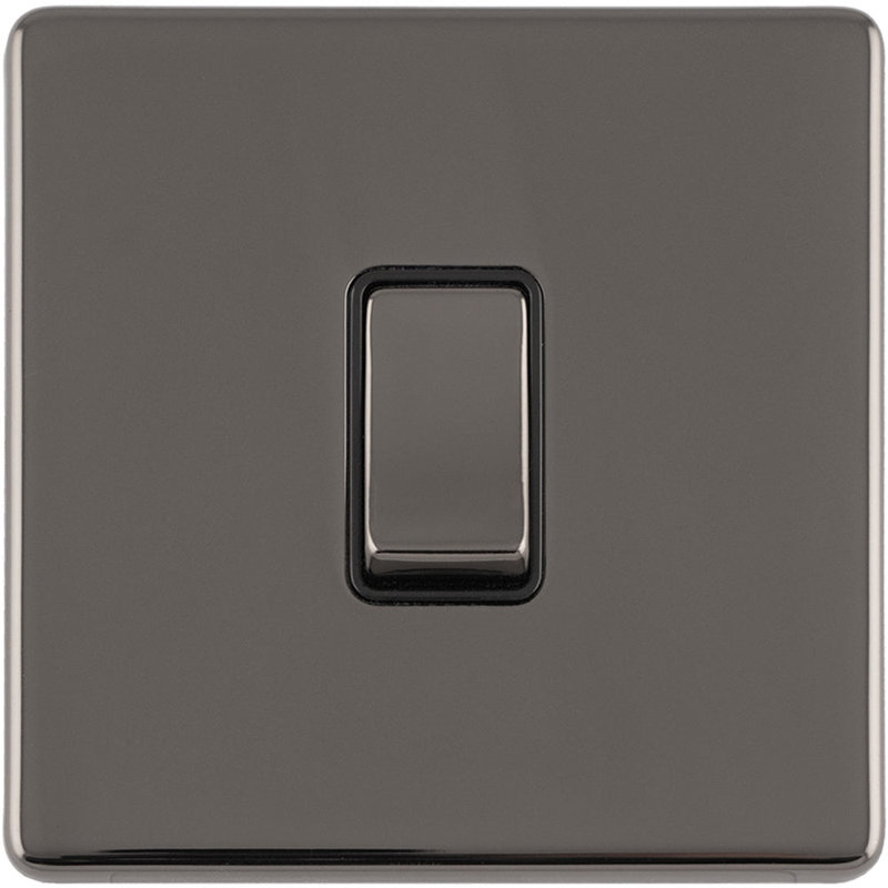 1 Gang Single Light Switch SCREWLESS  2 Way 10A Metal Rocker Slim, Black, Satin Black
