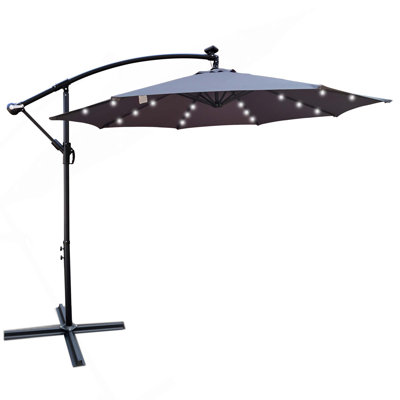 10 Ft Outdoor Patio Umbrella Solar Powered LED Lighted Sun Shade Market Waterproof 8 Ribs Umbrella With Crank And Cross Base For Garden Deck Backyard Pool Shade Outside Deck Swimming Pool