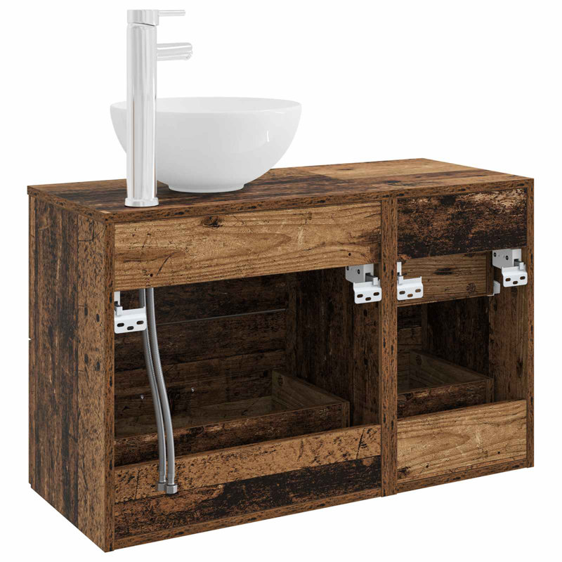 Vanity & Mirror Set, Medium Wood