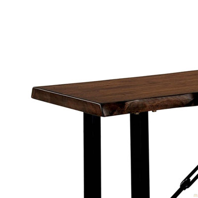 Banc rectangulaire en métal avec assise en bois, noir et brun