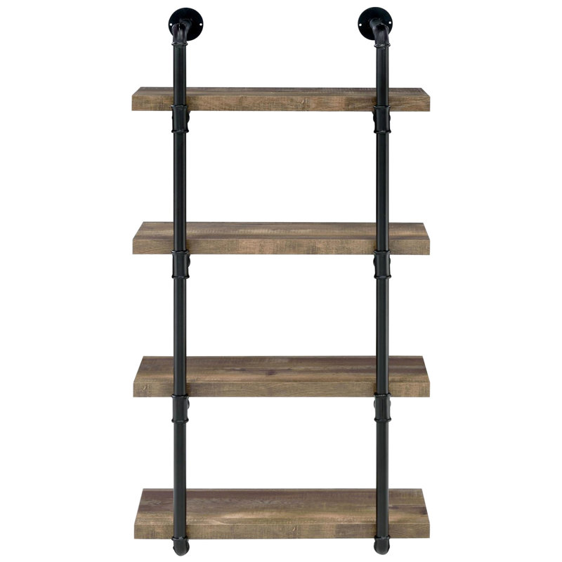 Black And Rustic 4 Shelf For Office, Space Feature Oak Functional Shelving Unit, Black/Brown