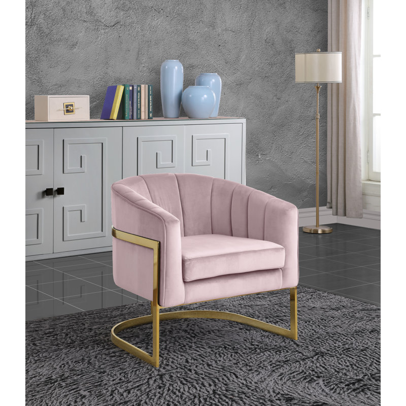 Fauteuil demi-tonneau en velours 30 po Carter, Velours rose