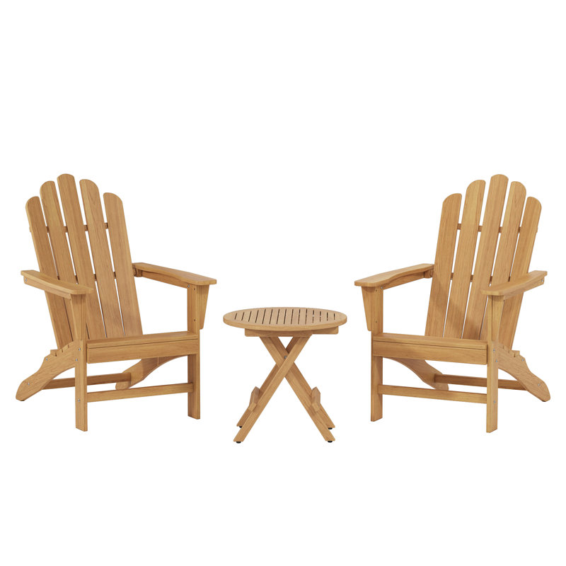 Ensemble de 3 chaises Adirondack d'extérieur Grade A en teck (2 chaises + 1 table d'appoint)