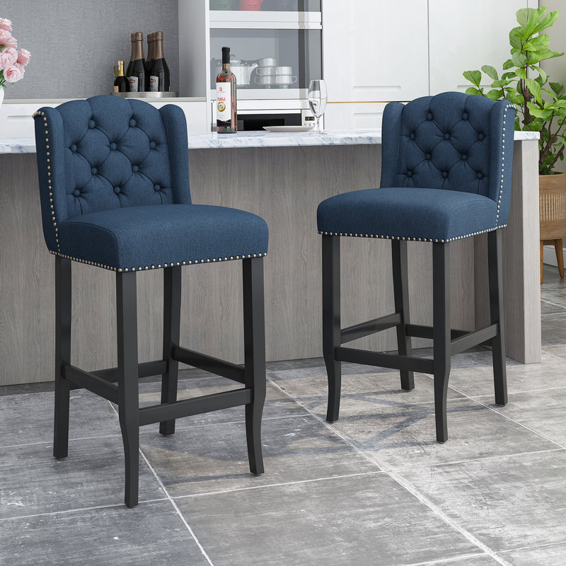 Tabourets à oreilles capitonnés en tissu, Tabouret de bar (siège d'une hauteur de 31 po), Sarcelle
