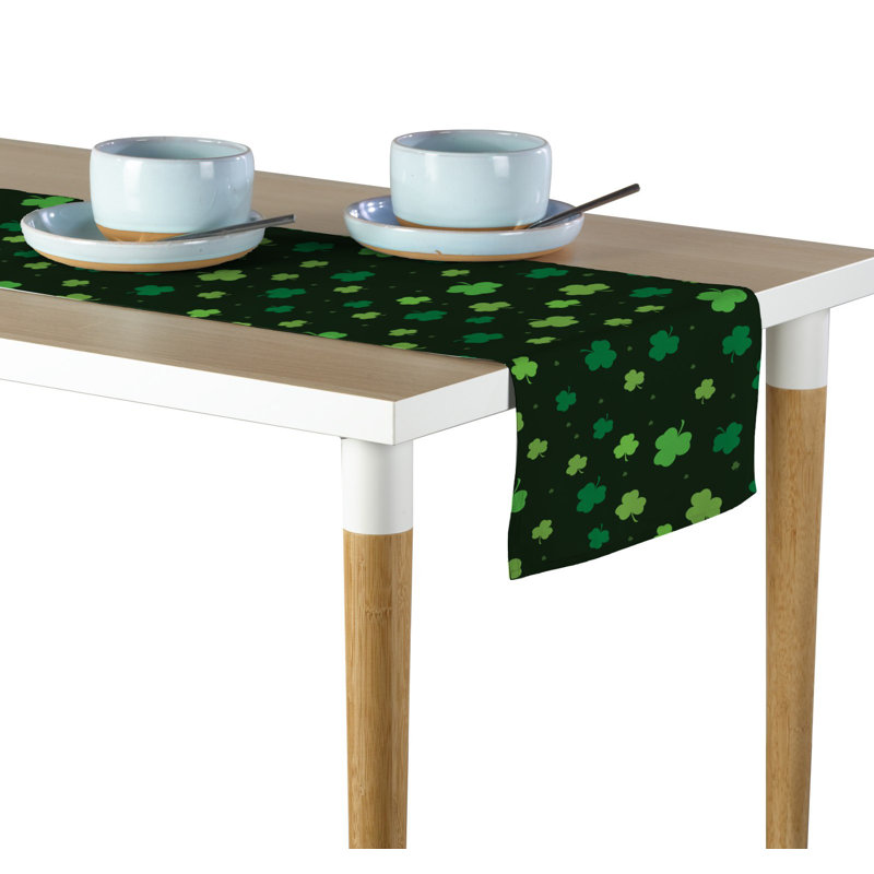 Eure Tossed Shamrocks Table Runner, 108" L x 14" W, Dark Green