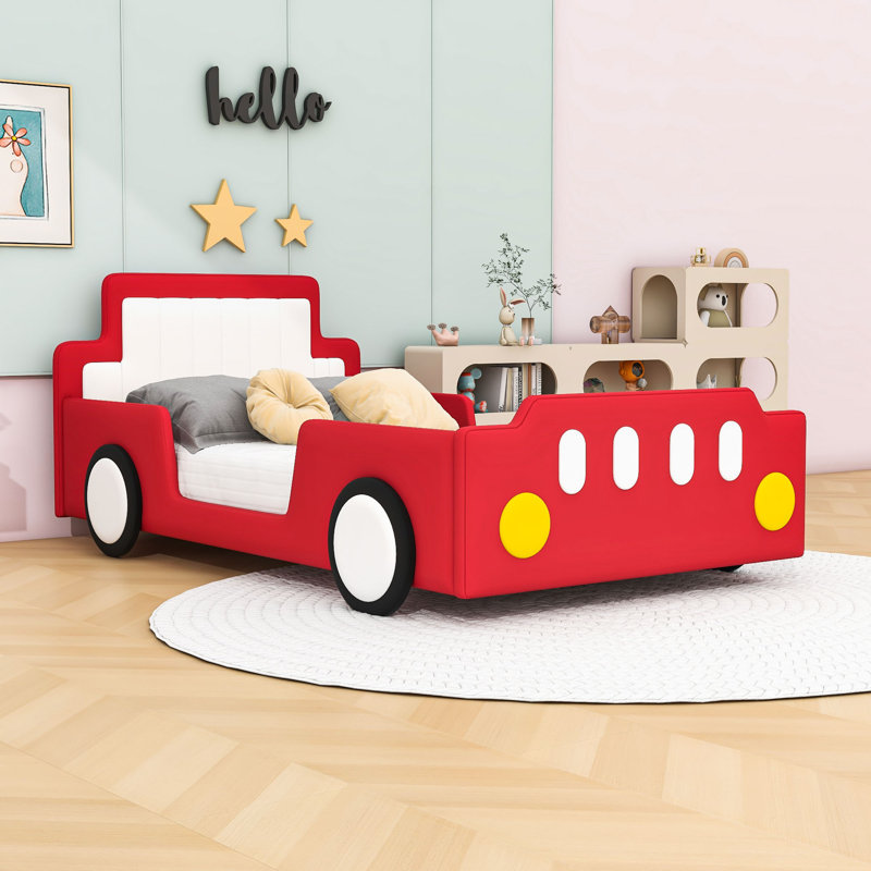 Lit plateforme simple avec roulettes Amarionna, Rouge