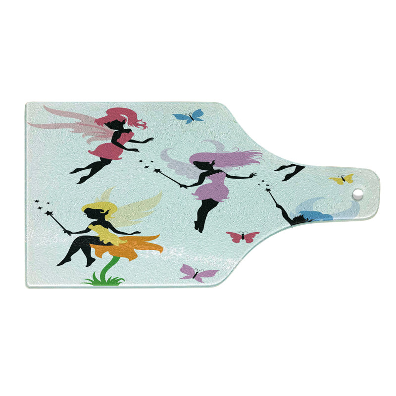 Ambesonne Fantasy Tempered Glass Cutting Board Pixie Elf Multicolor