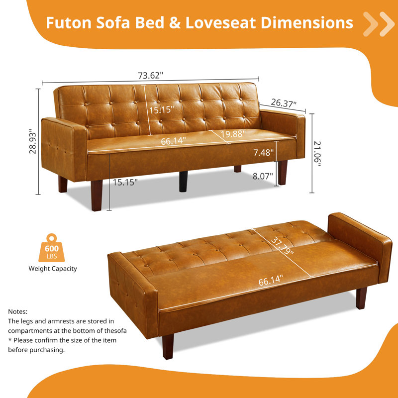 74.4" Full/Double Wide Tufted Back Convertible Sofa With Convertible Sofa Bed