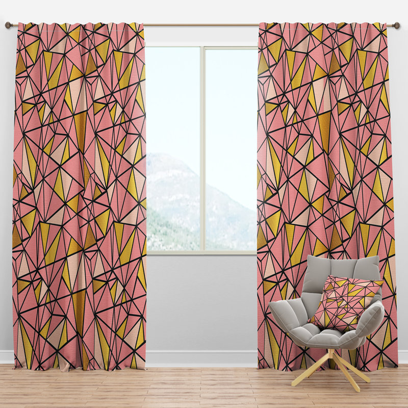 Panneau de rideau simple semi-diaphane avec passe-tringle Mid-Century Triangular Design II, l 52 po x L 108 po