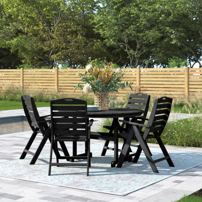 Nautical Folding Chair 5-Piece Round Farmhouse Dining Set by POLYWOOD