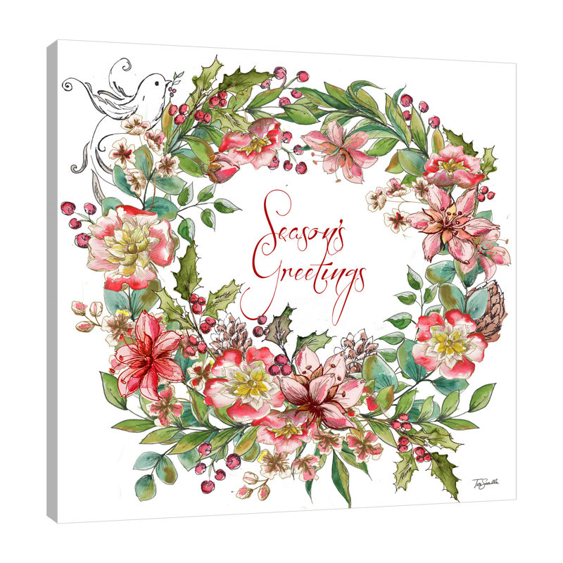Boho Floral Wreath: Season's Greetings - Wrapped Canvas Painting, 91.4 cm H x 91.4cm W